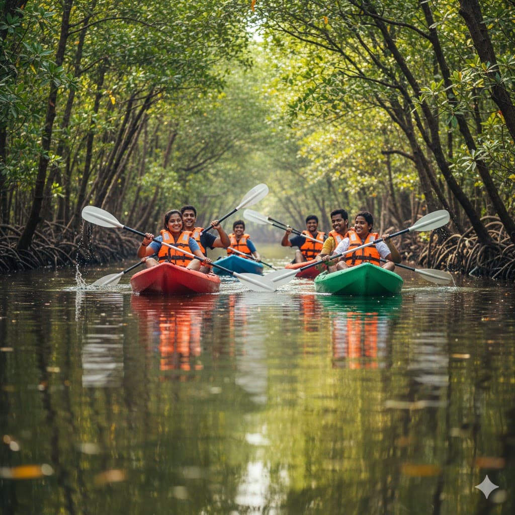 School students group activity at MangroveSpot mangrove site, Nedungolam, Paravur, Kollam, Kerala